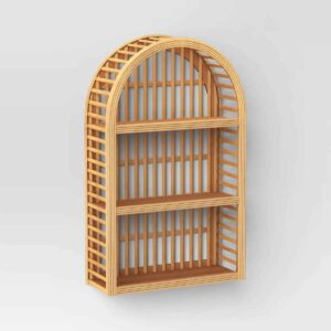 Wood and Rattan Wall Shelf